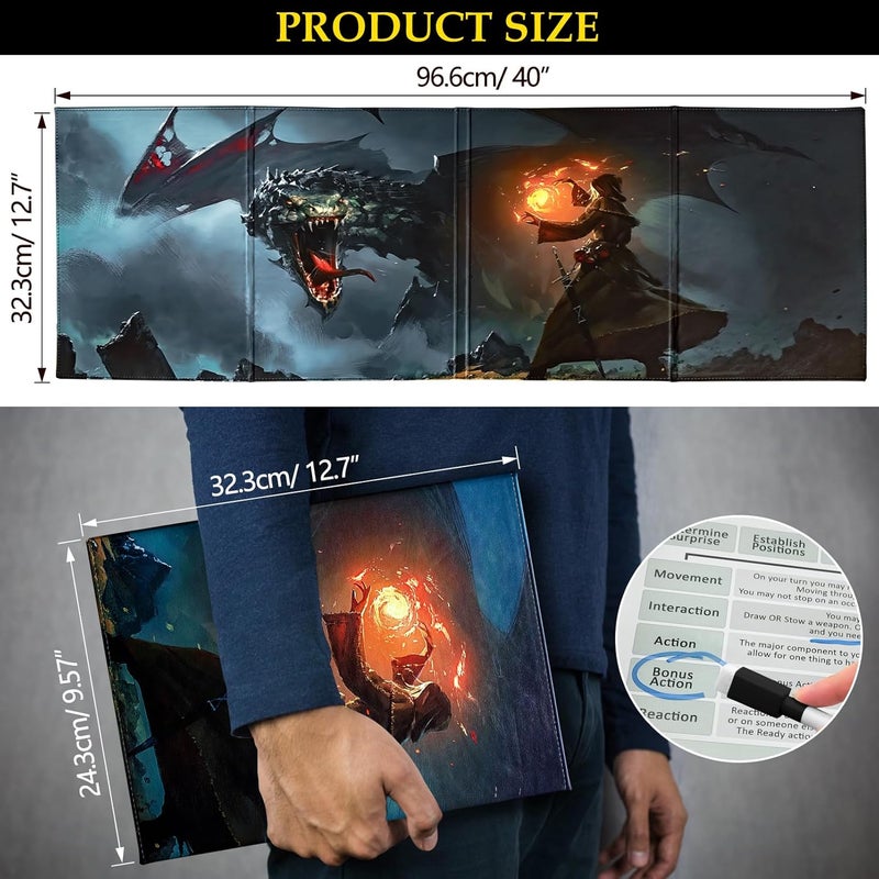 sabermaster DND DM Screen, Dungeons and Dragons Master Screen Leather,4 Wet-Erase Function Pockets,DND Game Accessories for TRPG,with 4 Panels Master Screen Inserts (C) - Image 2